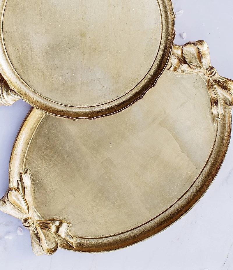 VIETRI Florentine Wooden Accessories Gold Bow Handled Oval Tray