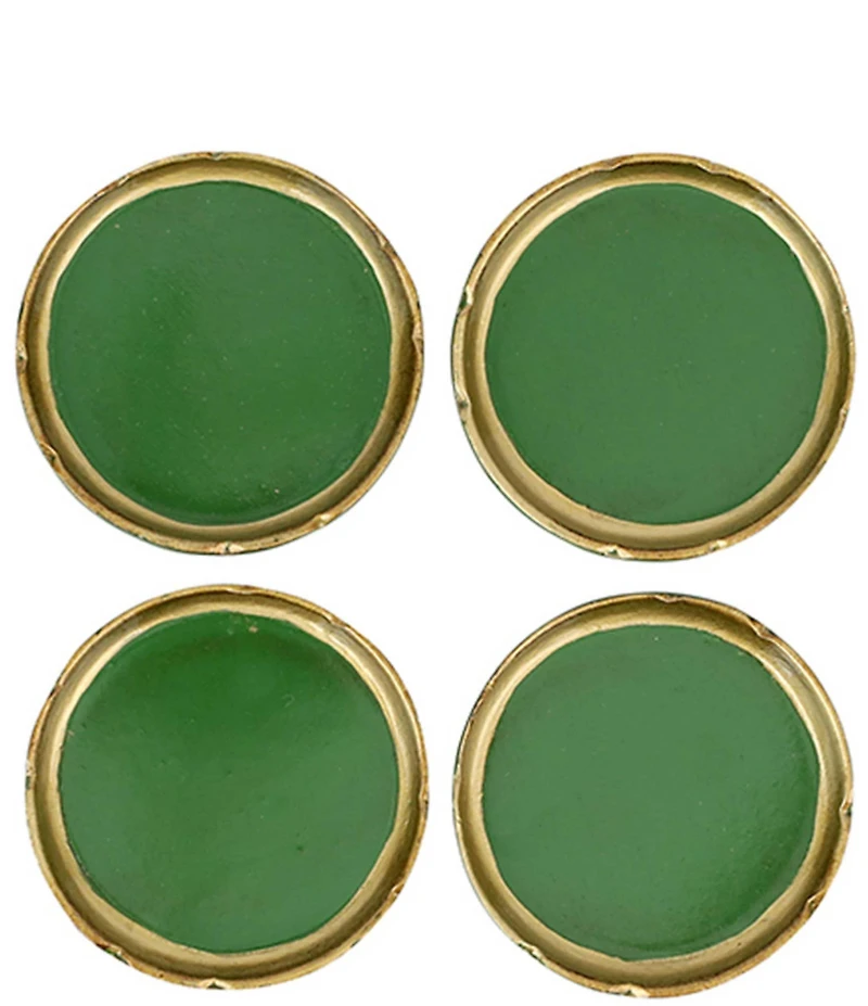 VIETRI Florentine Wooden Accessories Green & Gold Coasters, Set Of 4