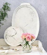 VIETRI Florentine Wooden Accessories Marble Handled Medium Oval Tray