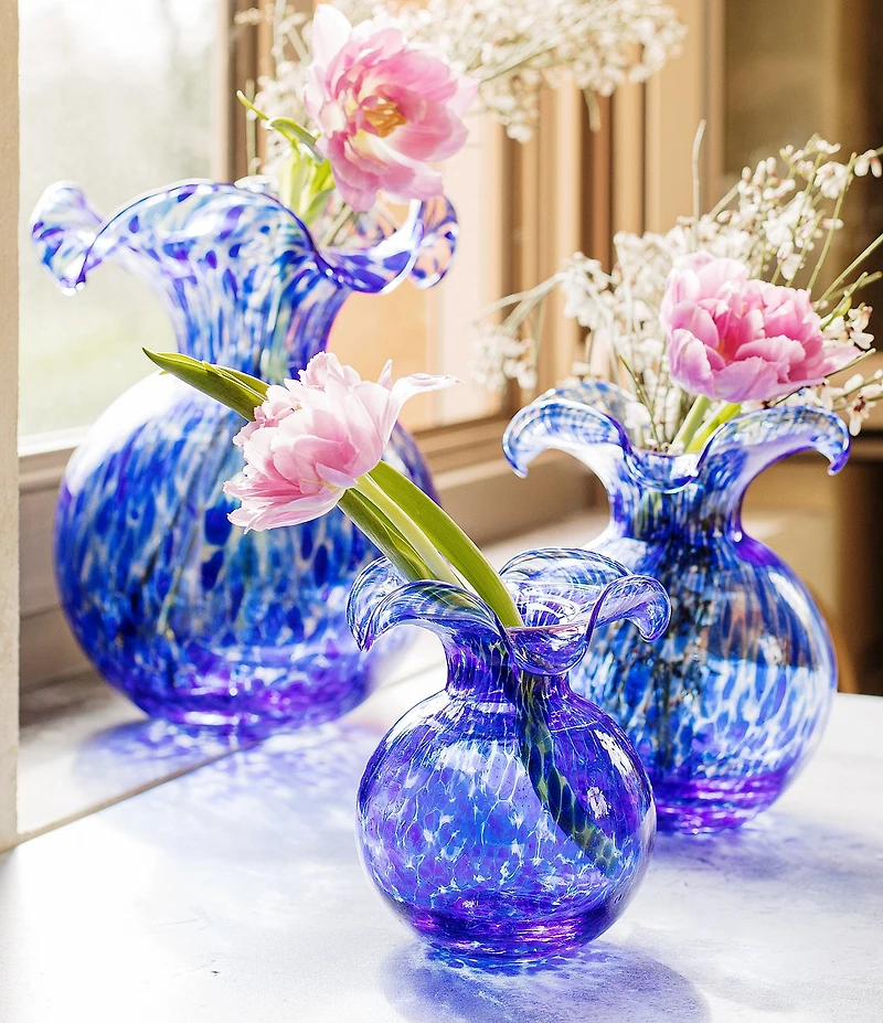 VIETRI Hibiscus Glass Tortoise Shell Large Fluted Vase