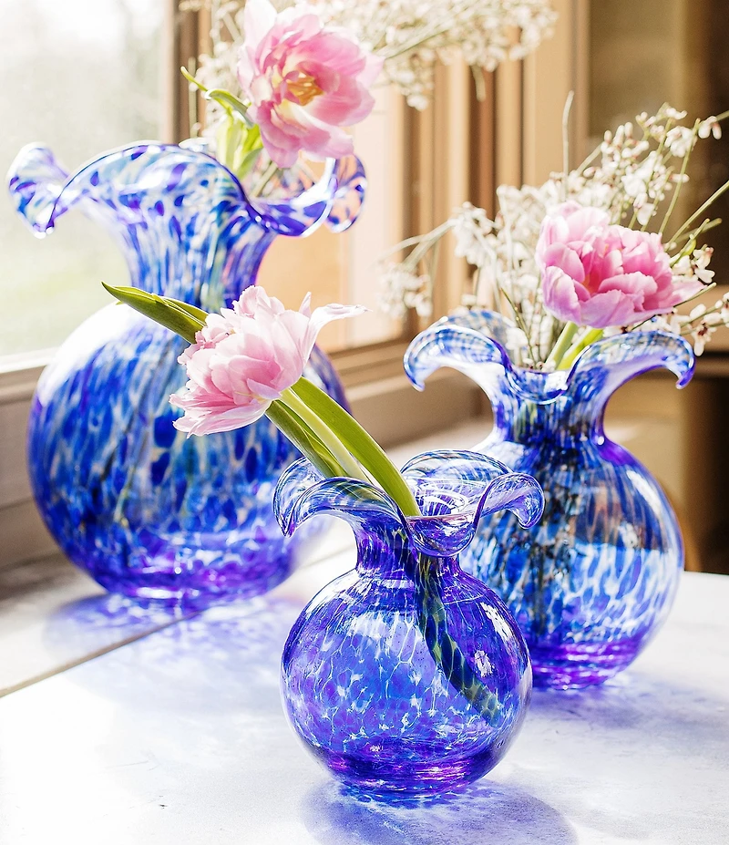 VIETRI Hibiscus Glass Tortoiseshell Small Fluted Vase