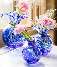 VIETRI Hibiscus Glass Tortoiseshell Small Fluted Vase