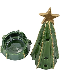 VIETRI Holiday Foresta Collection Large Green Christmas Tree with Ribbon & Gold Star Figurine