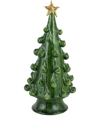 VIETRI Holiday Foresta Collection Medium Green Christmas Tree with Gold Star Figurine