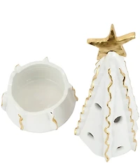 VIETRI Holiday Foresta Collection White Large Christmas Tree with Ribbon & Gold Star Figurine