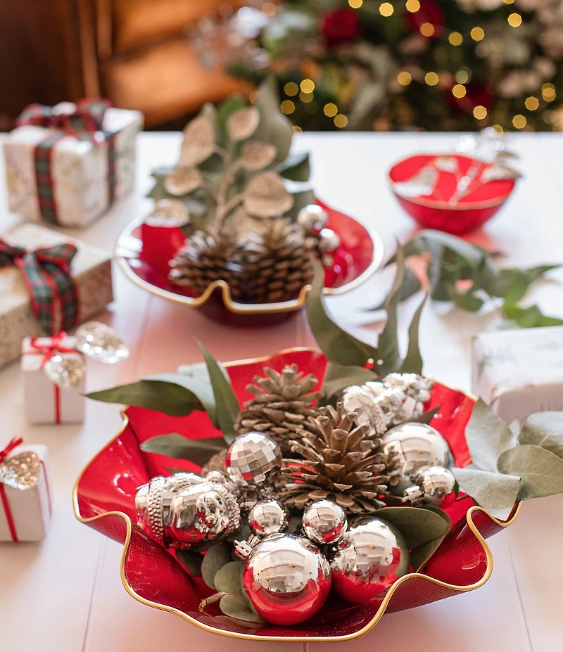 VIETRI Holiday Glass Medium Ruffled Bowl