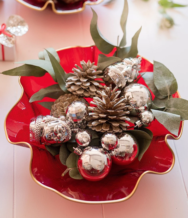 VIETRI Holiday Glass Small Ruffled Bowl
