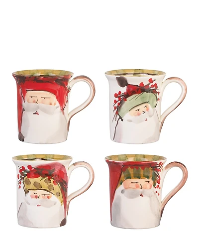 VIETRI Holiday Old St. Nick Assorted Mugs, Set of 4