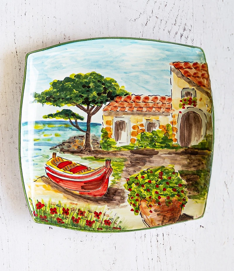 Vietri Landscape Wall Plates Collection Square Plate with Boat