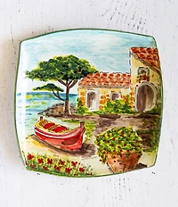 Vietri Landscape Wall Plates Collection Square Plate with Boat