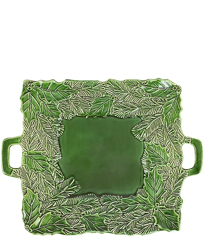 VIETRI Lastra Holiday Green Figural Handled Square Platter