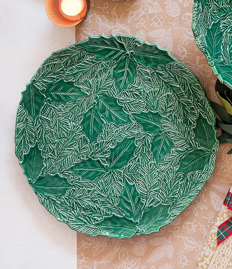 VIETRI Lastra Holiday Green Figural Round Platter