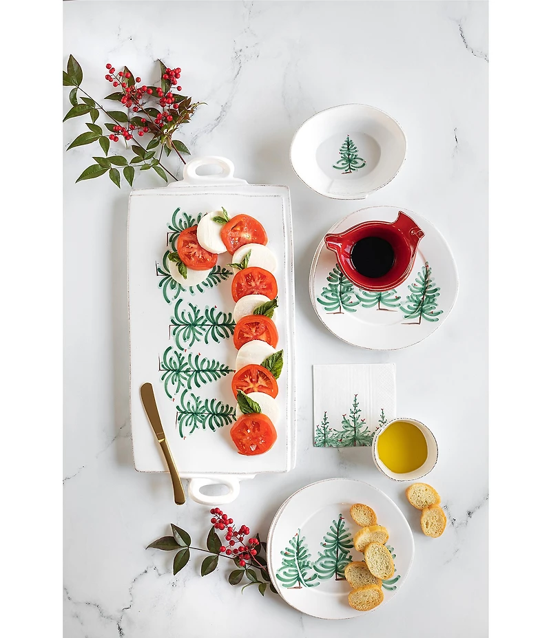 VIETRI Lastra Holiday Christmas Tree Handled Rectangular Platter