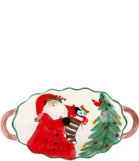 VIETRI Old St. Nick Handled Scalloped Oval Bowl