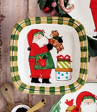VIETRI Old St. Nick Small Rimmed Teddy Bear Square Platter
