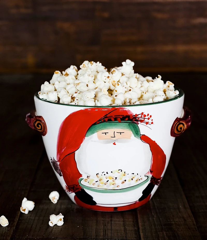 VIETRI Old St.Nick Handled Deep Popcorn Serving Bowl