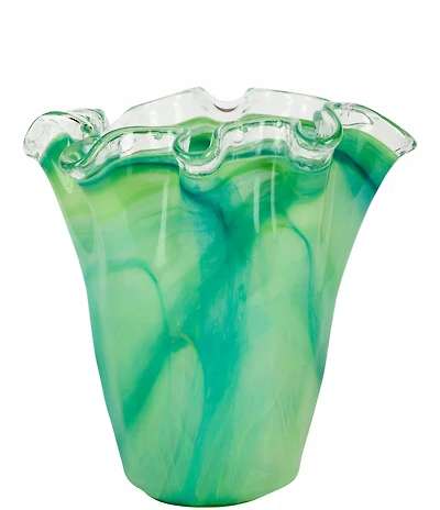 VIETRI Onda Glass Green Ruffled Vase