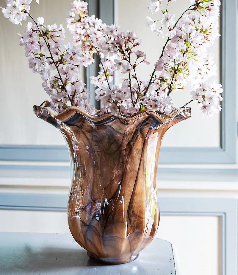 VIETRI Onda Glass Tortoise Shell Collection Tulip Vase