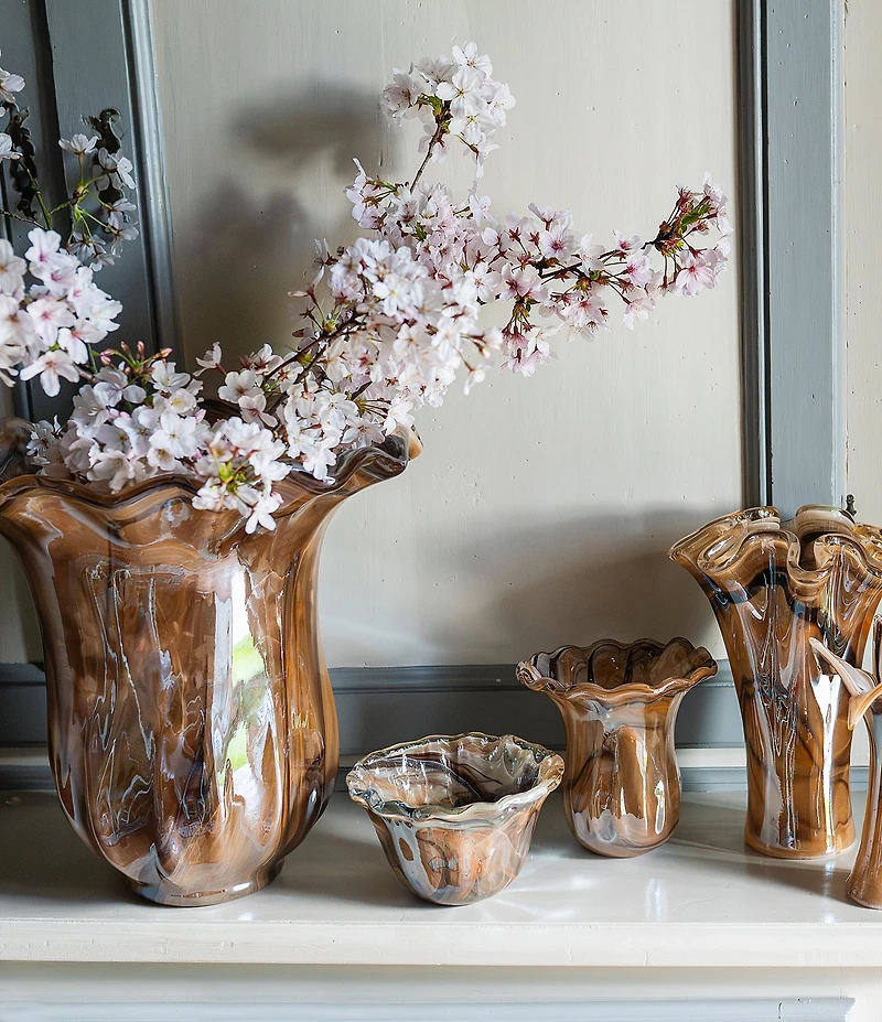 VIETRI Onda Glass Tortoise Shell Collection Tulip Vase