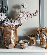 VIETRI Onda Glass Tortoise Shell Collection Tulip Vase