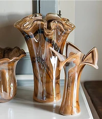 VIETRI Onda Glass Tortoise Shell Collection Twisted Flower Vase