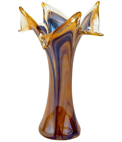 VIETRI Onda Glass Tortoise Shell Collection Twisted Flower Vase