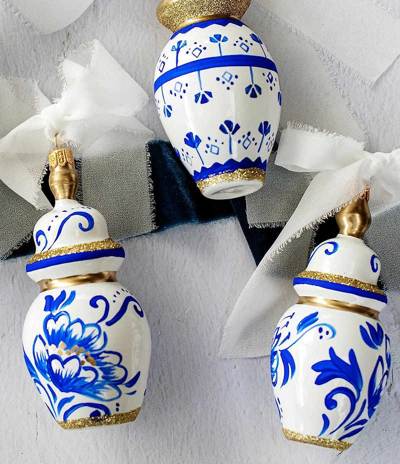 VIETRI Ornaments Figural Ginger Jar with Large Flowers Ornament