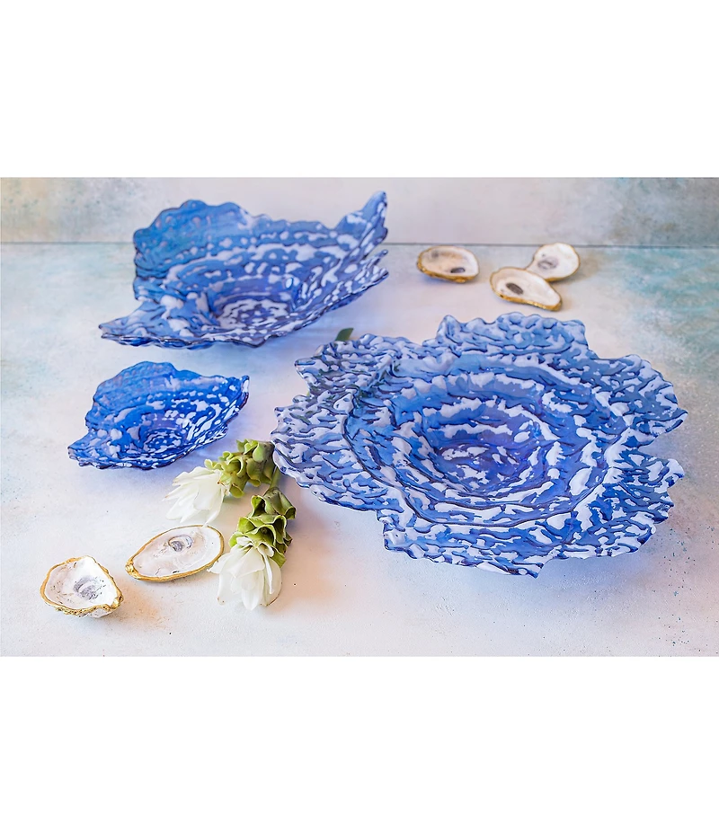 VIETRI Ostrica Glass Blue Centerpiece Bowl