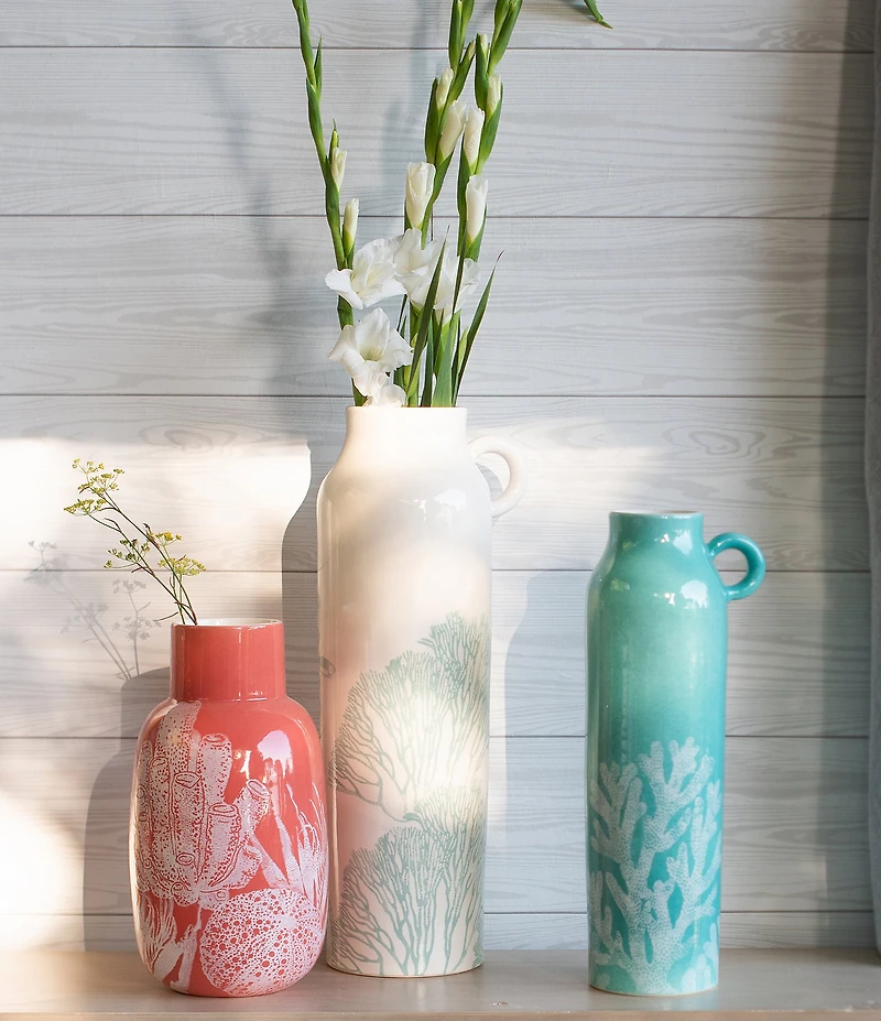 VIETRI Reef Collection Large Tall Handled Vase