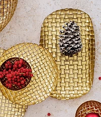 VIETRI Rufolo Glass Gold Basketweave Large Rectangular Tray