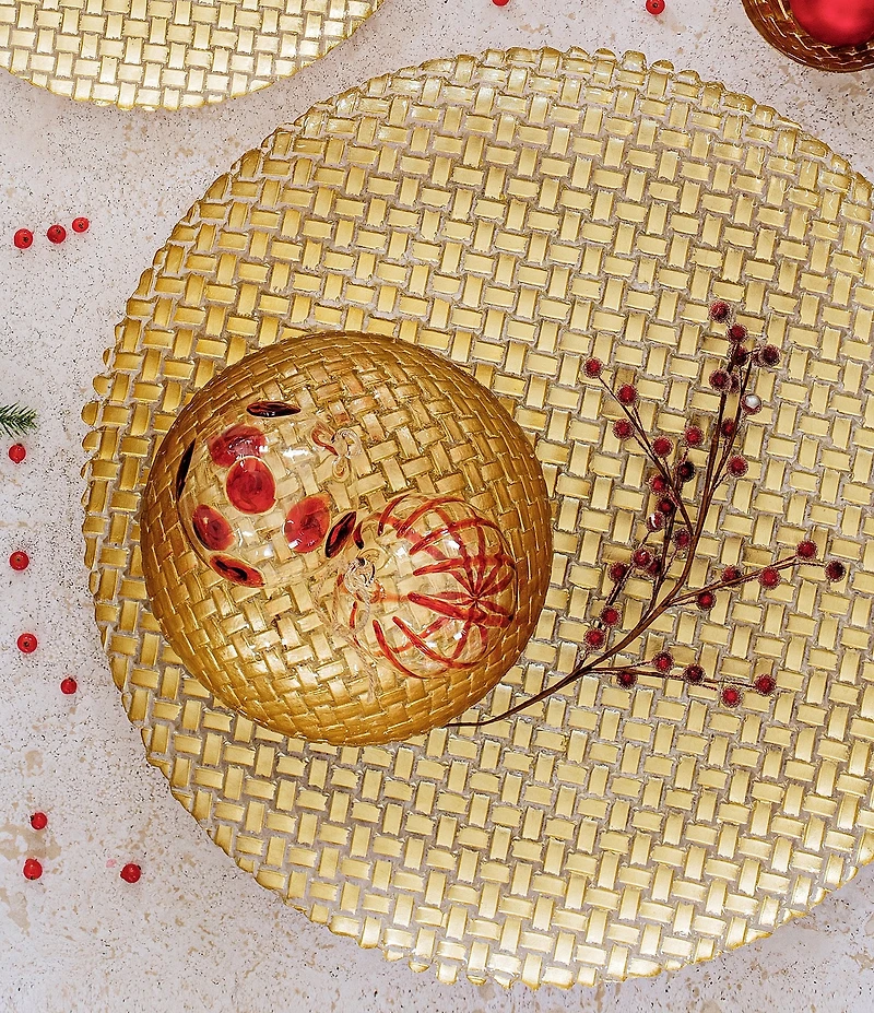 VIETRI Rufolo Glass Gold Basketweave Large Round Platter
