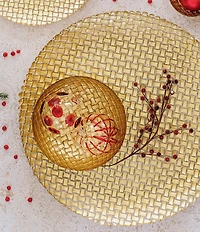 VIETRI Rufolo Glass Gold Basketweave Large Round Platter