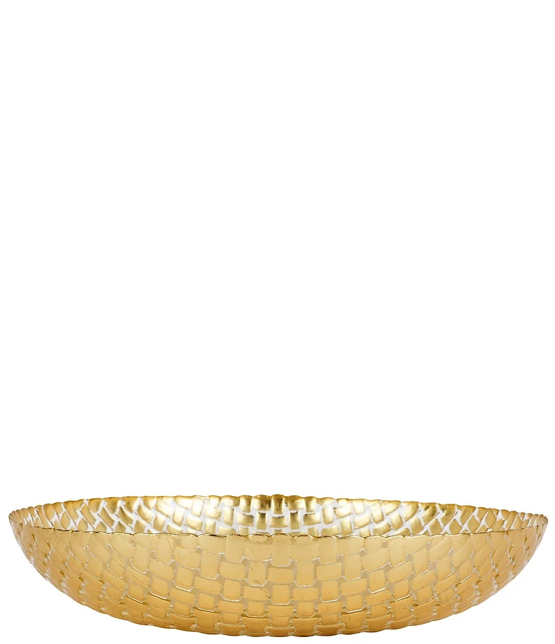 VIETRI Rufolo Glass Gold Basketweave Large Shallow Decorative Bowl