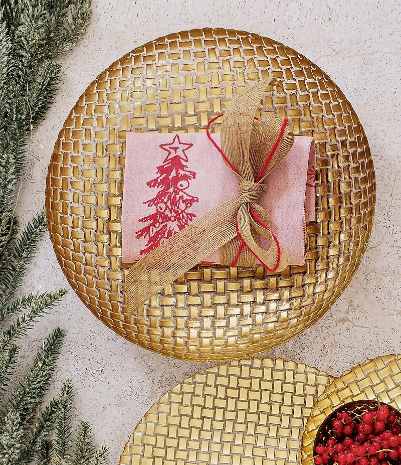 VIETRI Rufolo Glass Gold Basketweave Large Shallow Decorative Bowl