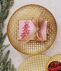 VIETRI Rufolo Glass Gold Basketweave Large Shallow Decorative Bowl