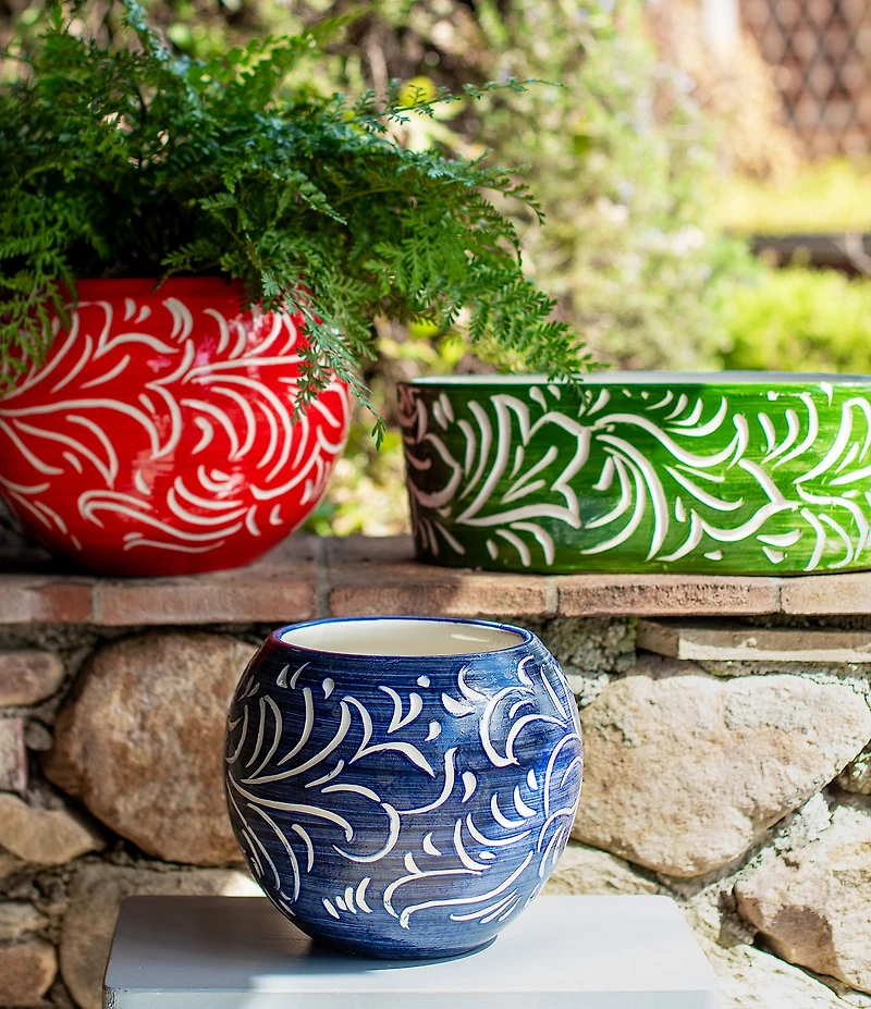 VIETRI Rustic Garden Collection Blue Scroll Round Cachepot