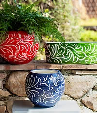 VIETRI Rustic Garden Collection Blue Scroll Round Cachepot
