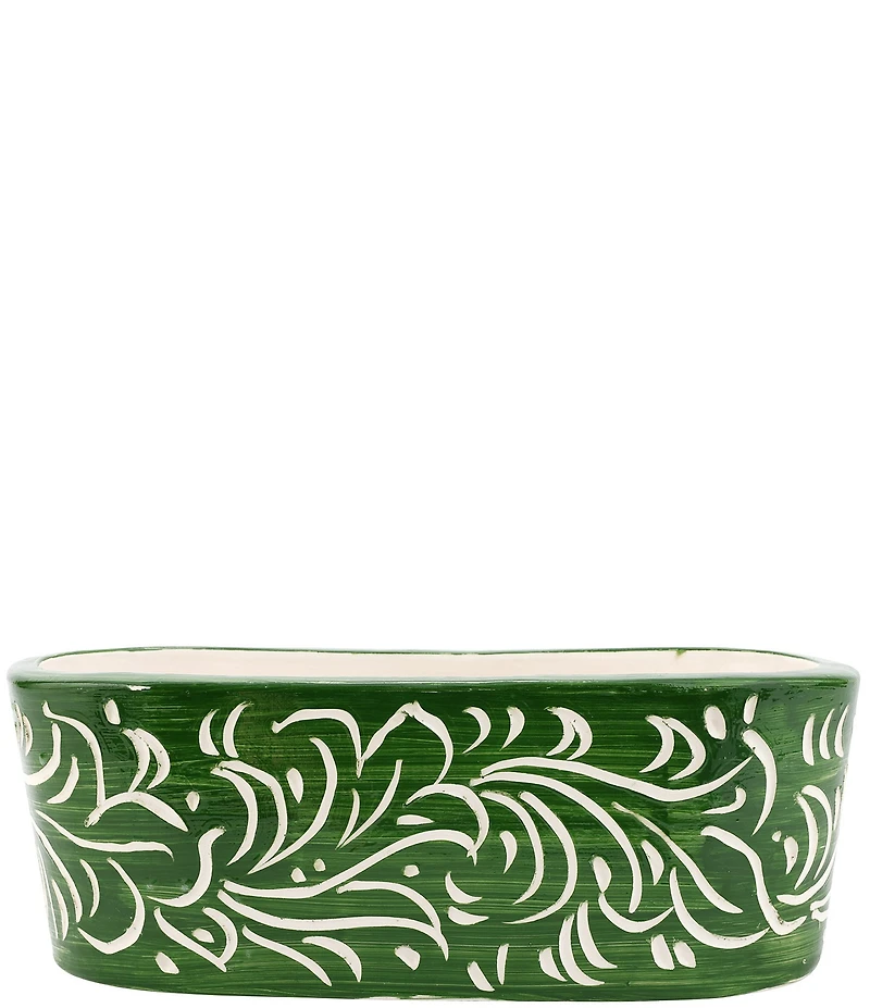 VIETRI Rustic Garden Collection Dark Green Scroll Oval Planter