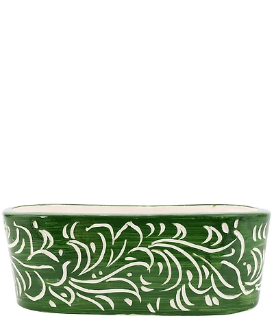 VIETRI Rustic Garden Collection Dark Green Scroll Oval Planter