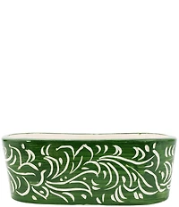 VIETRI Rustic Garden Collection Dark Green Scroll Oval Planter