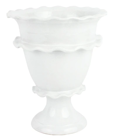 VIETRI Rustic Garden White Ruffle Tall Footed Cachepot