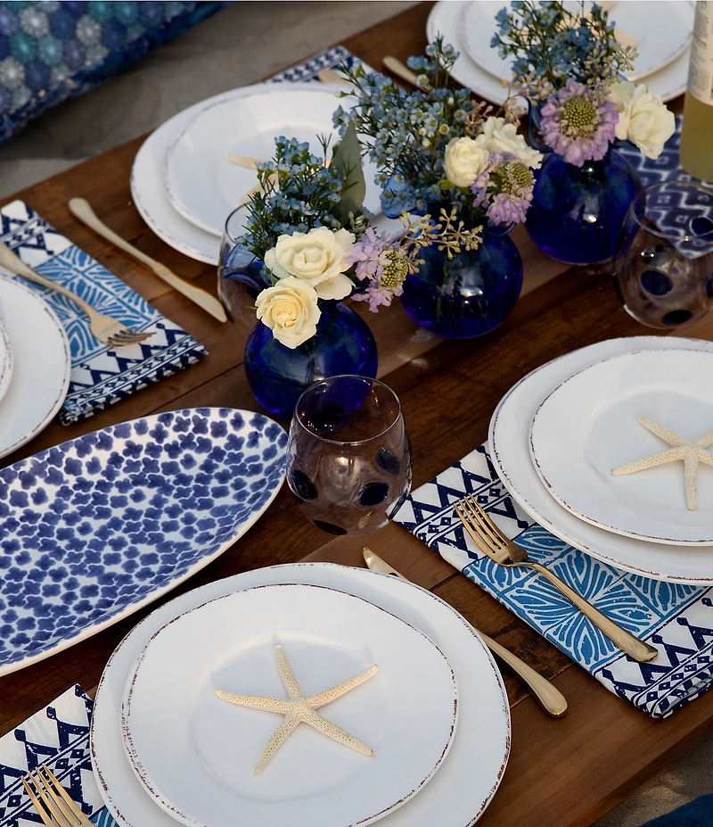 VIETRI Santorini Flower Narrow Oval Platter