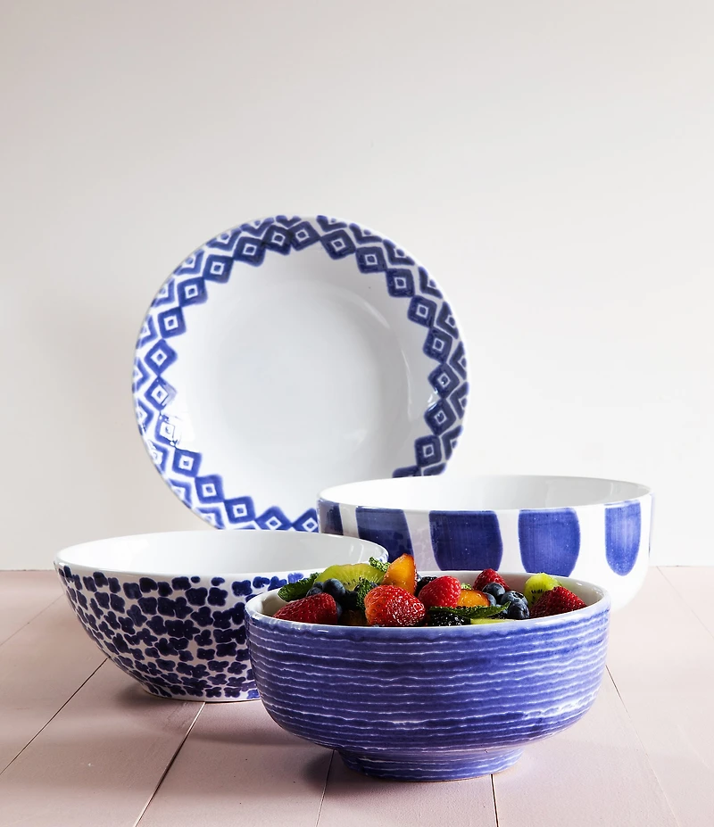 VIETRI Santorni Stripe Medium Footed Serving Bowl