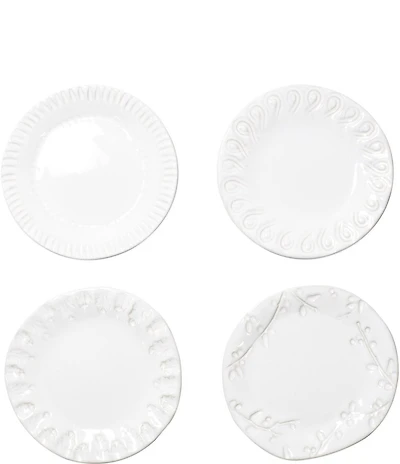 VIETRI Incanto Stone Assorted White Canape Plates, Set of 4