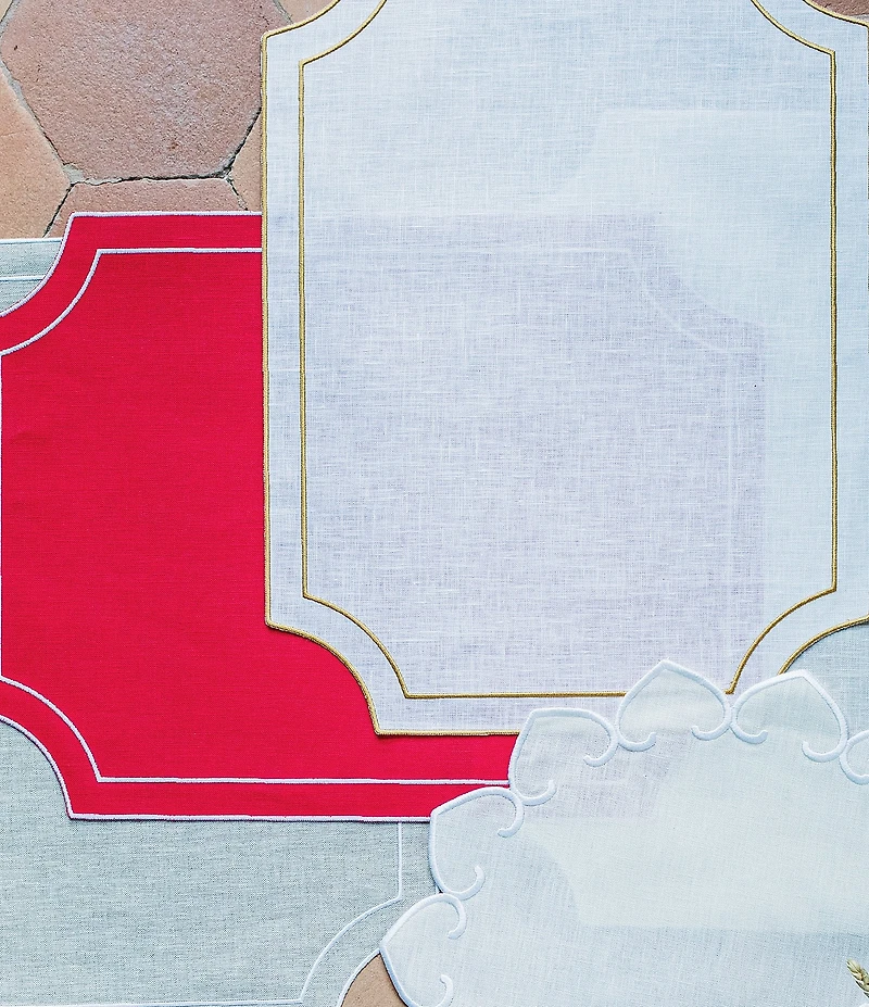 VIETRI Tessuti White Rectangular Placemats with Gold Stitching, Set of 4