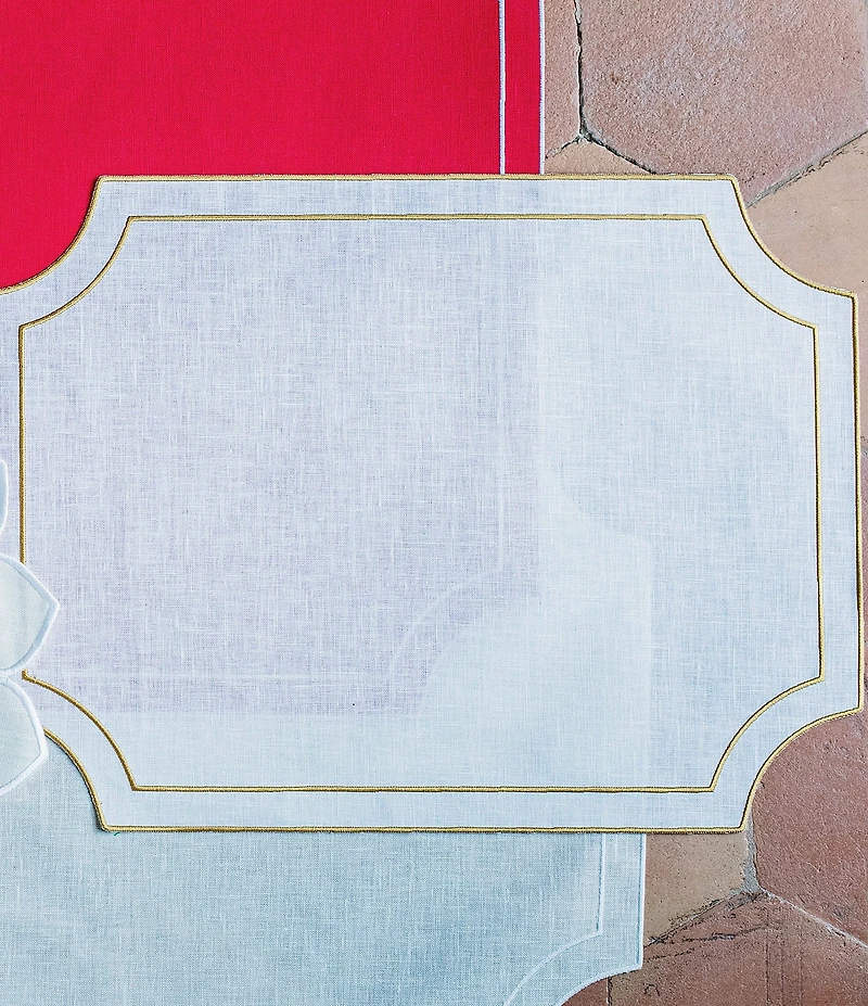 VIETRI Tessuti White Rectangular Placemats with Gold Stitching, Set of 4