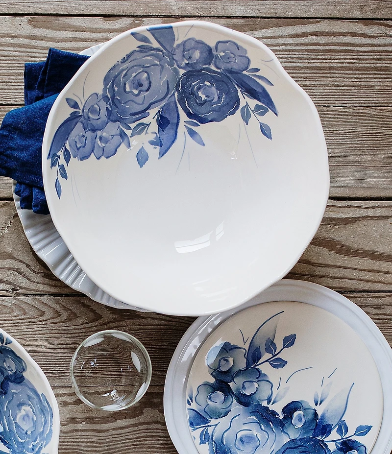 VIETRI Viva by VIETRI Blue Camellia Deep Serving Bowl