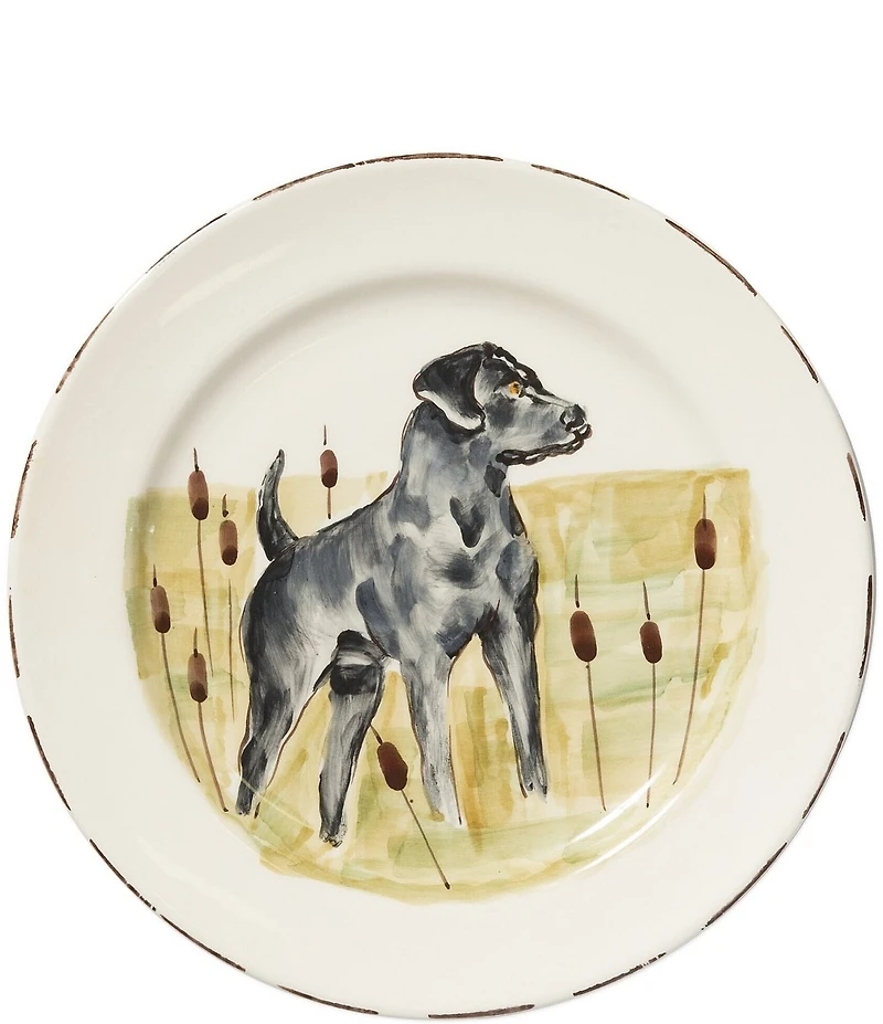 VIETRI Festive Fall Collection Wildlife Black Hunting Dog Dinner Plate