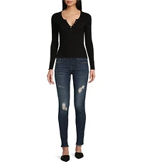 Vigoss Jagger Mid Rise Destructed Frayed Hem Skinny Jeans