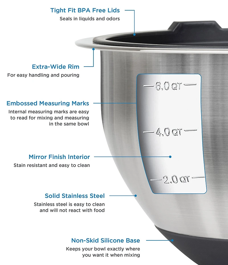Viking 10-Piece Stainless Steel Mixing Bowl Set with Lids